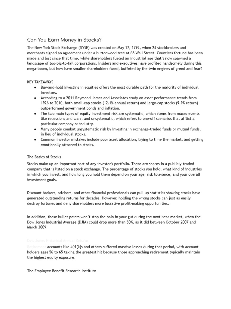 Pros and Cons of Stock Market Investing | PDF | Financial Risk | Stocks