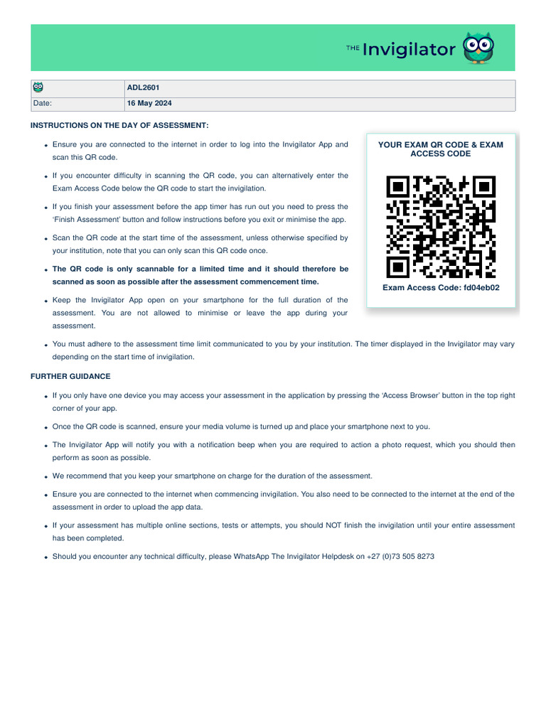 Exam QR Code & Access Instructions | PDF | Qr Code | Mobile App