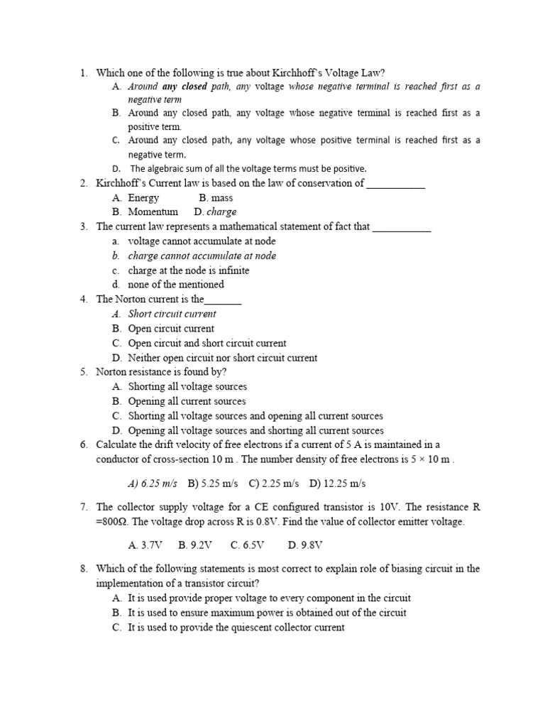 Kirchhoff's Laws and Circuit Analysis Quiz | PDF | Teaching Methods ...
