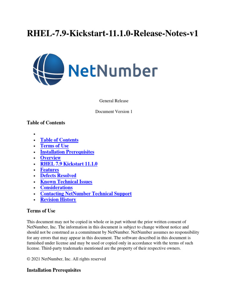 Netnumber rhel 7 9 kickstart 11 1 0 release notes v1 pdf computer