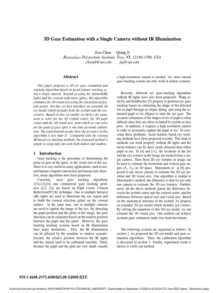 Single-Camera 3D Gaze Estimation | PDF | Human Eye | Eye