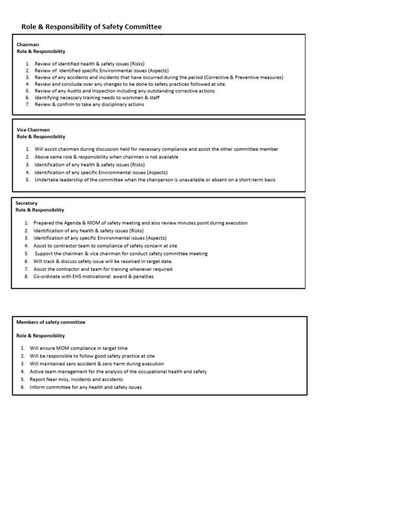 Safety Committee Roles & Responsibilities | PDF