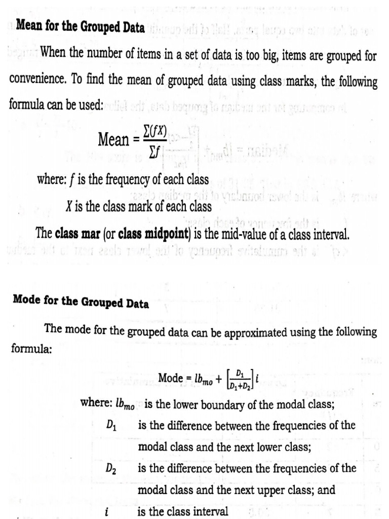 Mean Median Mode For Grouped Data | PDF