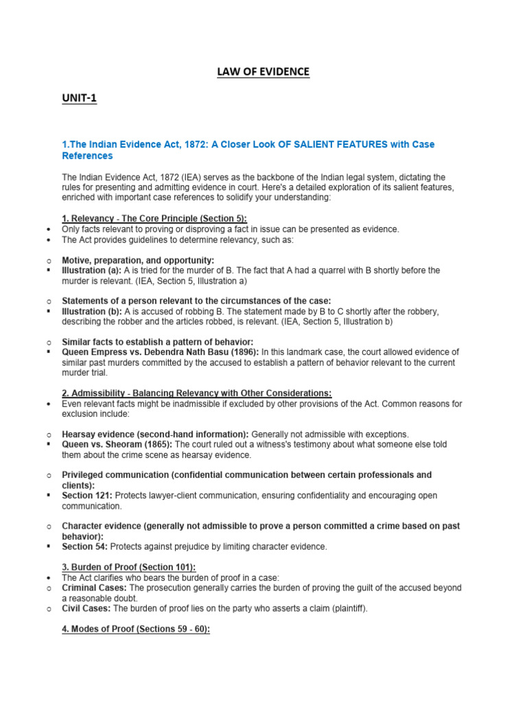 Law Of Evidence Unit 1 2 3 Pdf Evidence Law Confession Law