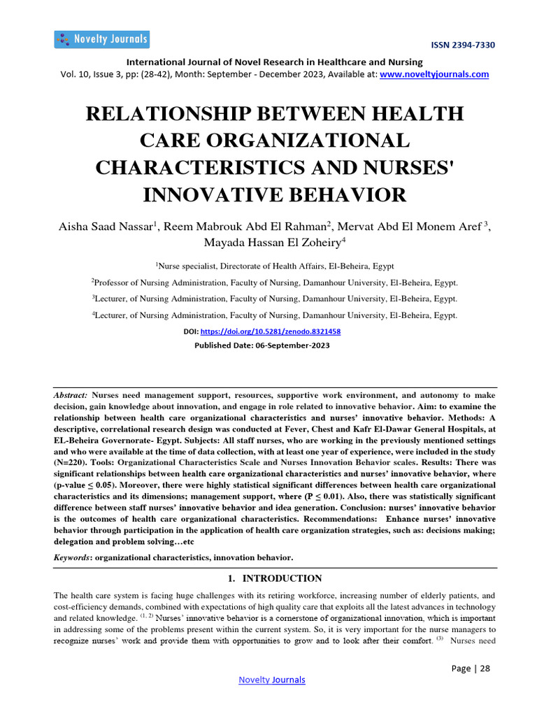 Relationship Between Health Care Organizational Characteristics and ...