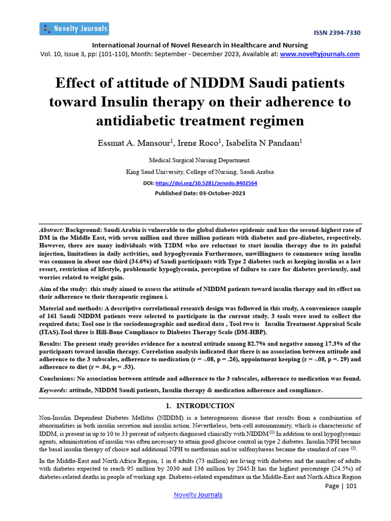 NIDDM Patients' Attitudes Toward Insulin | PDF | Hypoglycemia ...