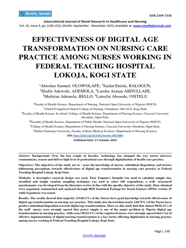 Digital Transformation in Nursing Care | PDF | Nursing | Electronic ...