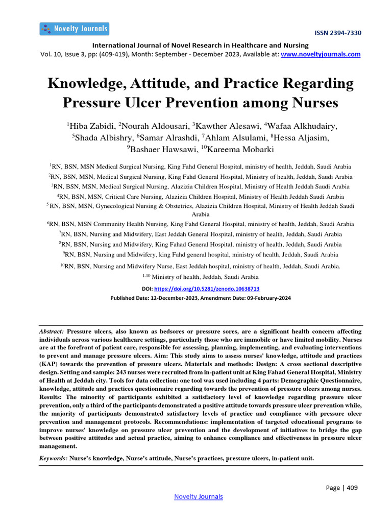 Nurses' Knowledge on Pressure Ulcer Prevention | PDF | Nursing ...