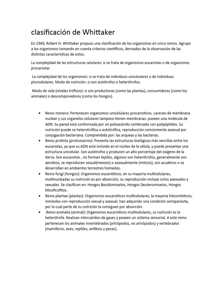 Clasificación de los Reinos de Whittaker | PDF | Eucariotas | Plantas