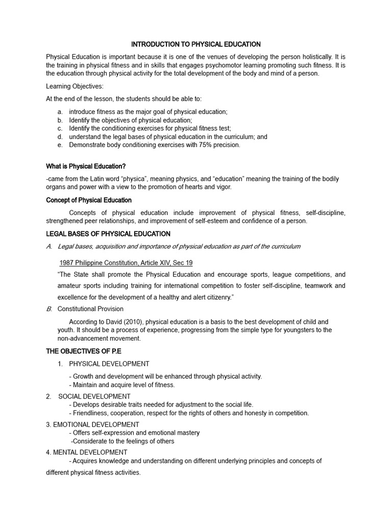 Introduction to Physical Education Concepts | PDF | Physical Education ...