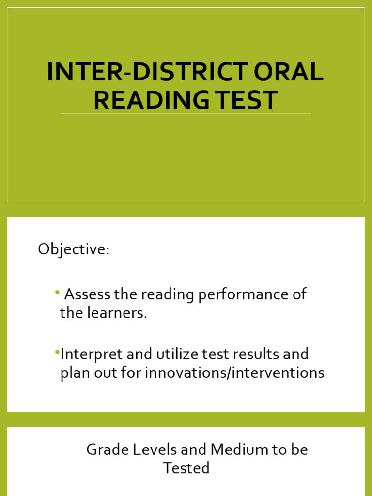 Inter District Oral Reading Test | PDF | Reading Comprehension | Cognition