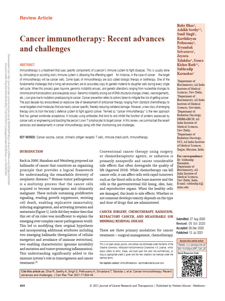 Advances in Cancer Immunotherapy | PDF | Immunotherapy | Cancer