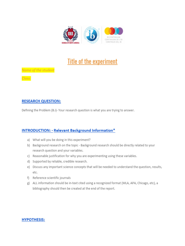 MYP lab -Report Template | PDF | Validity (Statistics) | Hypothesis