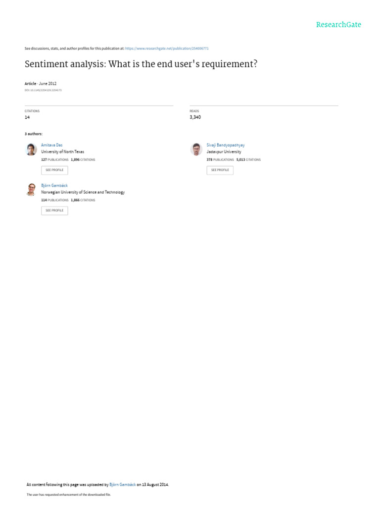 Sentiment Analysis What Is The End Users Requirem | PDF | Part Of ...