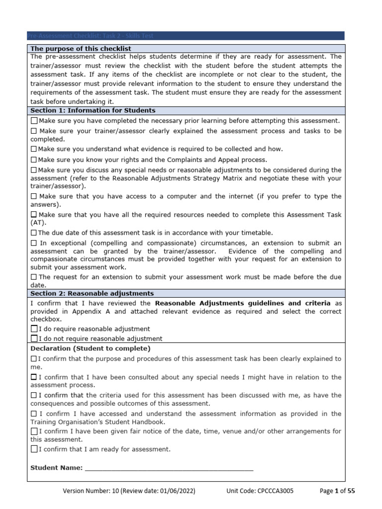 CPCCCA3005 Assessmentf PRACTICAL | PDF | Occupational Safety And Health ...