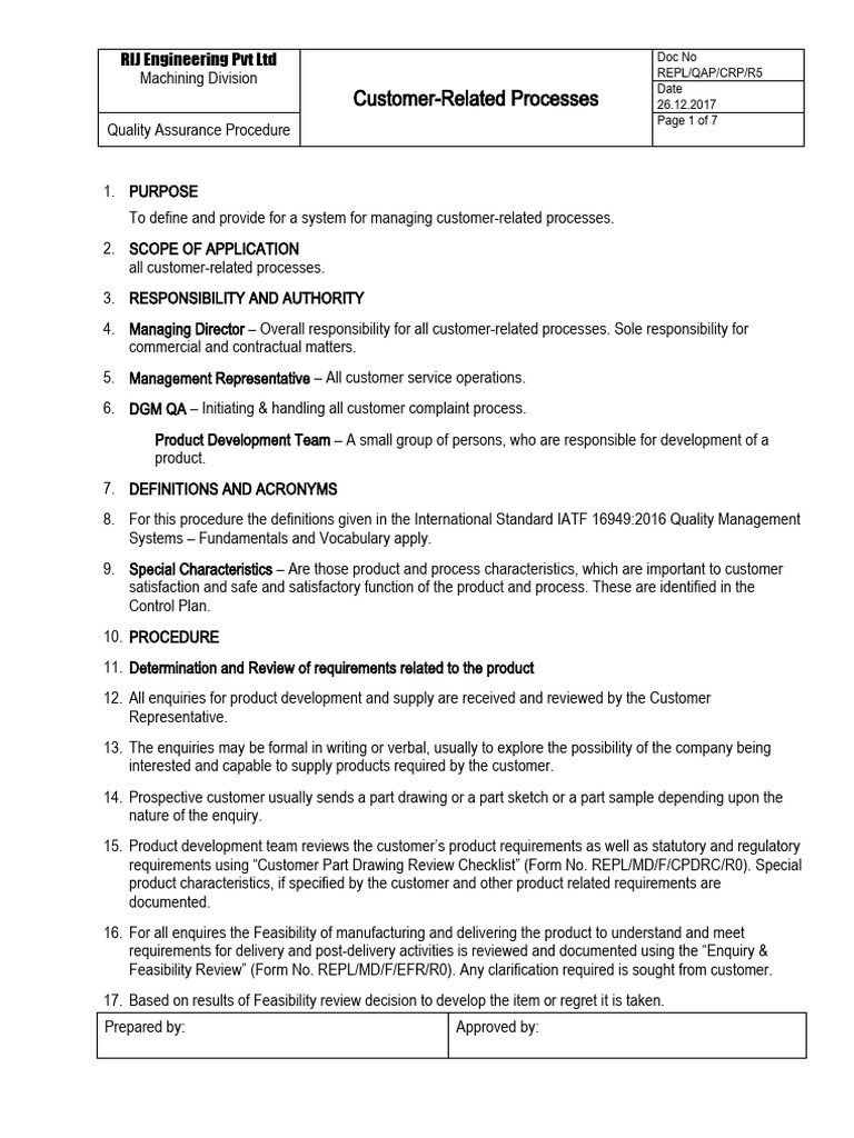 Customer-Related Processes QA Procedure | PDF | Quality Assurance ...