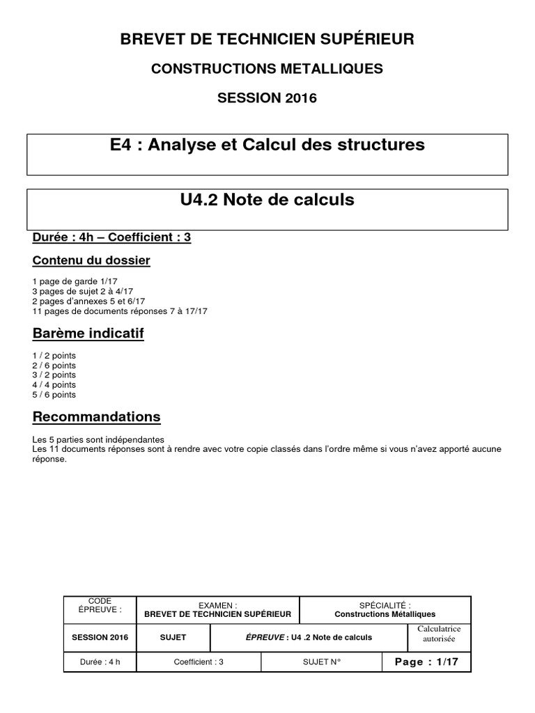 BTS Constructions Métalliques 2016: U4.2 | PDF | Mécanique newtonienne ...