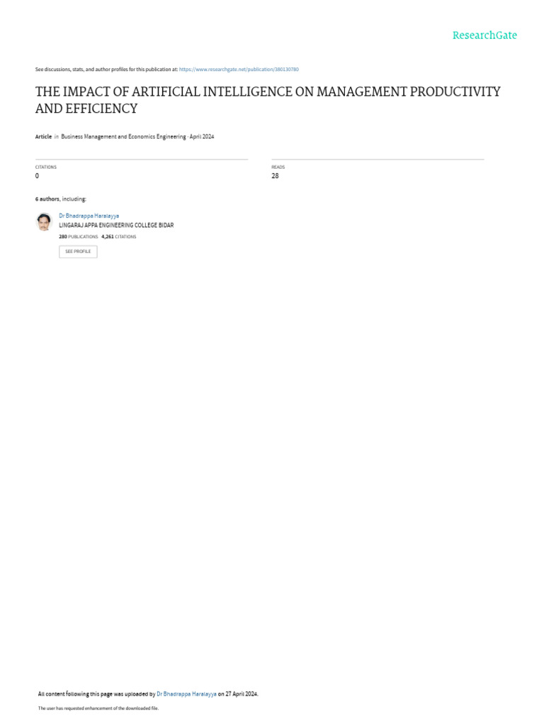 The Impact of Artificial Intelligence On Management Productivity and ...