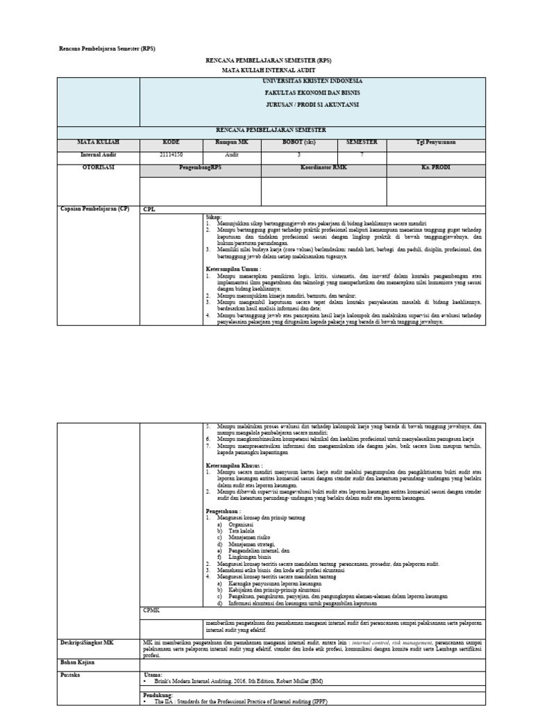 RPS Mata Kuliah Internal Audit | PDF | Bisnis