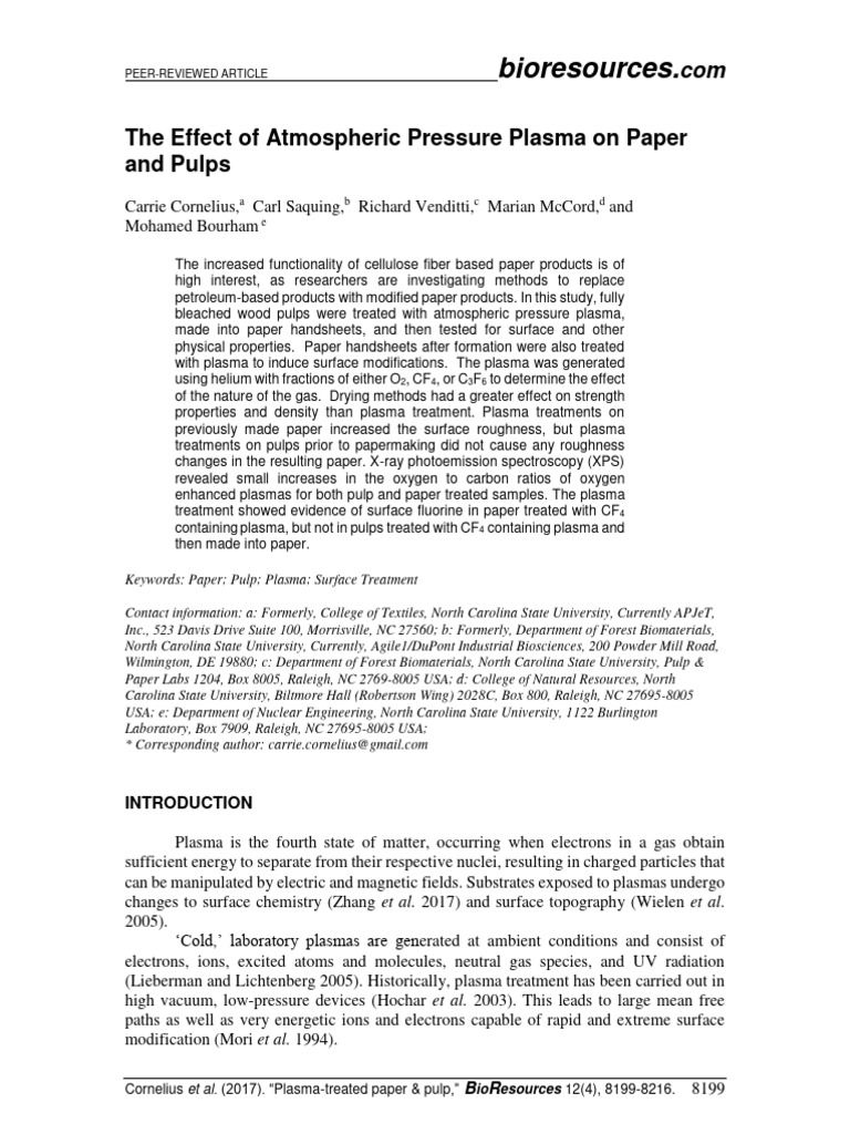 Biores 12 4 8199 cornelius svmb effect atmospheric pressure plasma