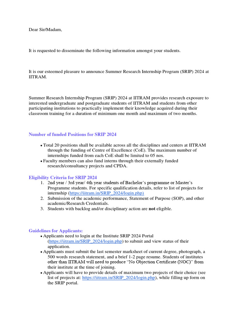 SRIP 2024 Internship at IITRAM | PDF | Academic Degree | Postgraduate ...