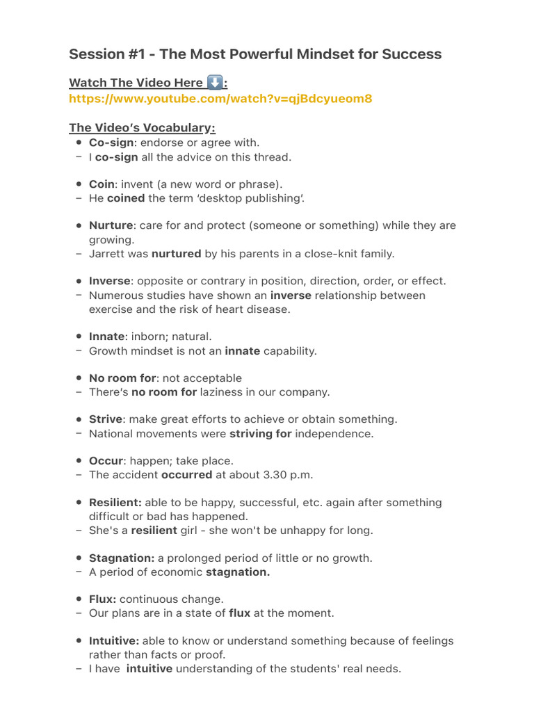 Session 1 The Most Powerful Mindset For Success Pdf Mindset