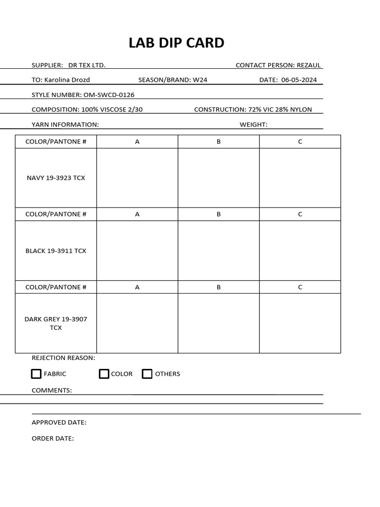 Lab Dip Card for W24 Collection | PDF