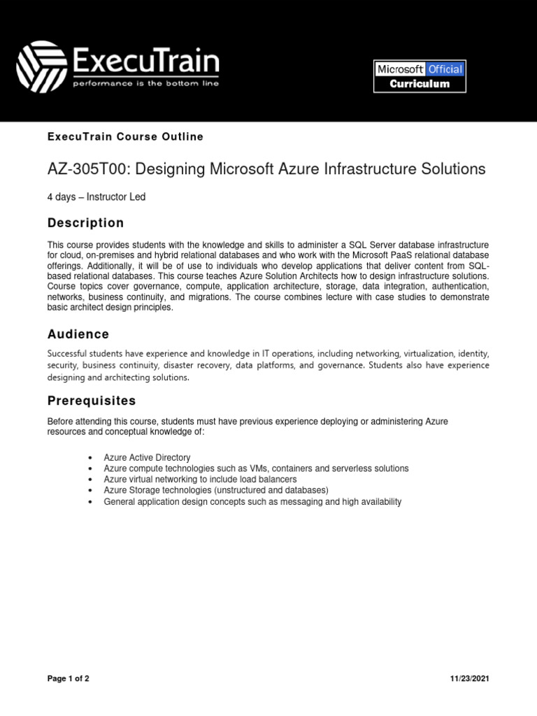 Azure Infrastructure Solutions Course AZ-305 | PDF | Microsoft Azure ...