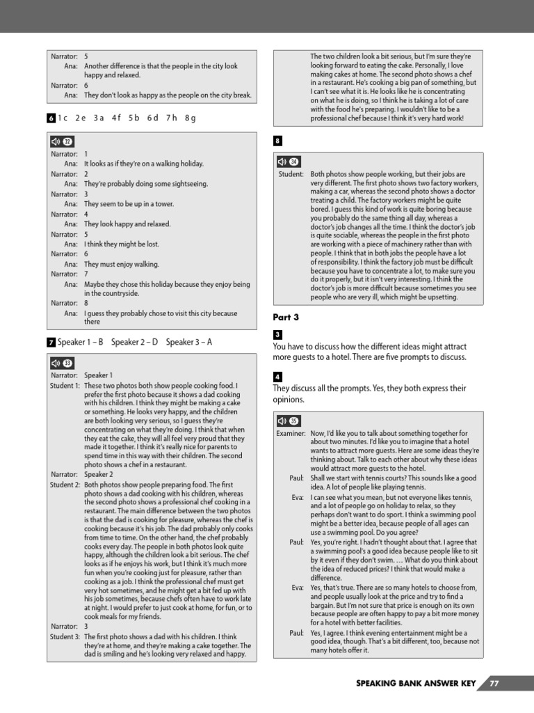 Speaking Bank Answer Key Overview | PDF