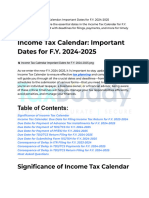 Income Tax Calendar Document: Important Dates For F.Y. 2024-2025