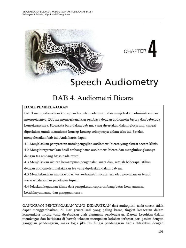 Bab 4 Speech Audiometry | PDF | Sains & Matematika
