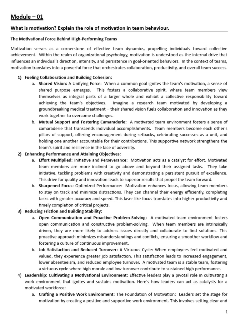 Notes - Team Dynamics | PDF | Motivational | Motivation