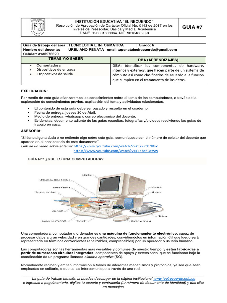 Guias 7 8 9 Informatica Grado 6° | PDF | Hardware de la computadora ...