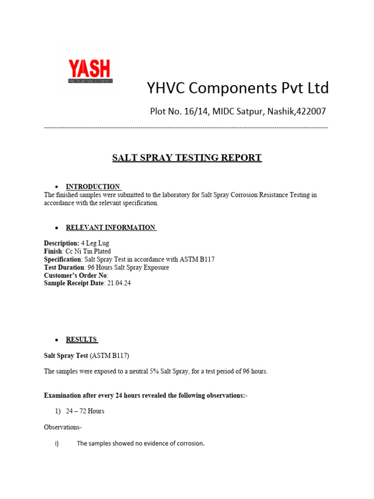 YHVC Components PVT LTD: Plot No. 16/14, MIDC Satpur, Nashik, 422007 | PDF