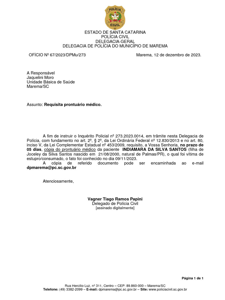 Oficio para Requisitar Prontuario Medico UBS | PDF