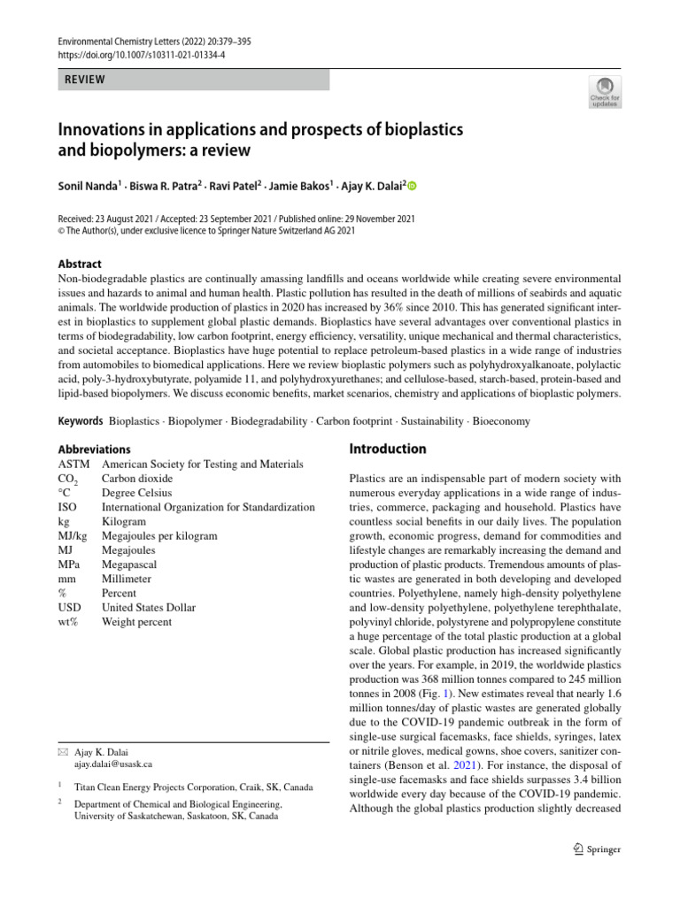 Innovations in Applications and Prospects of Bioplastics and ...