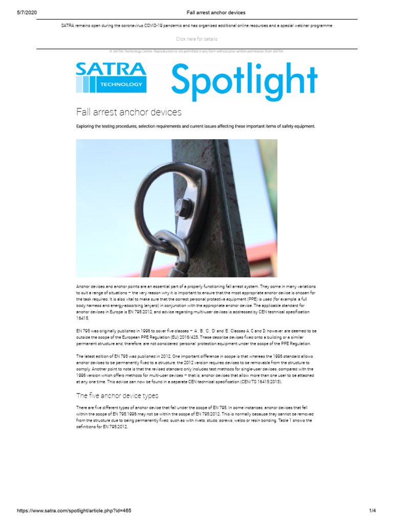 EN 795:2012 Fall Arrest Anchor Devices | PDF | Personal Protective ...