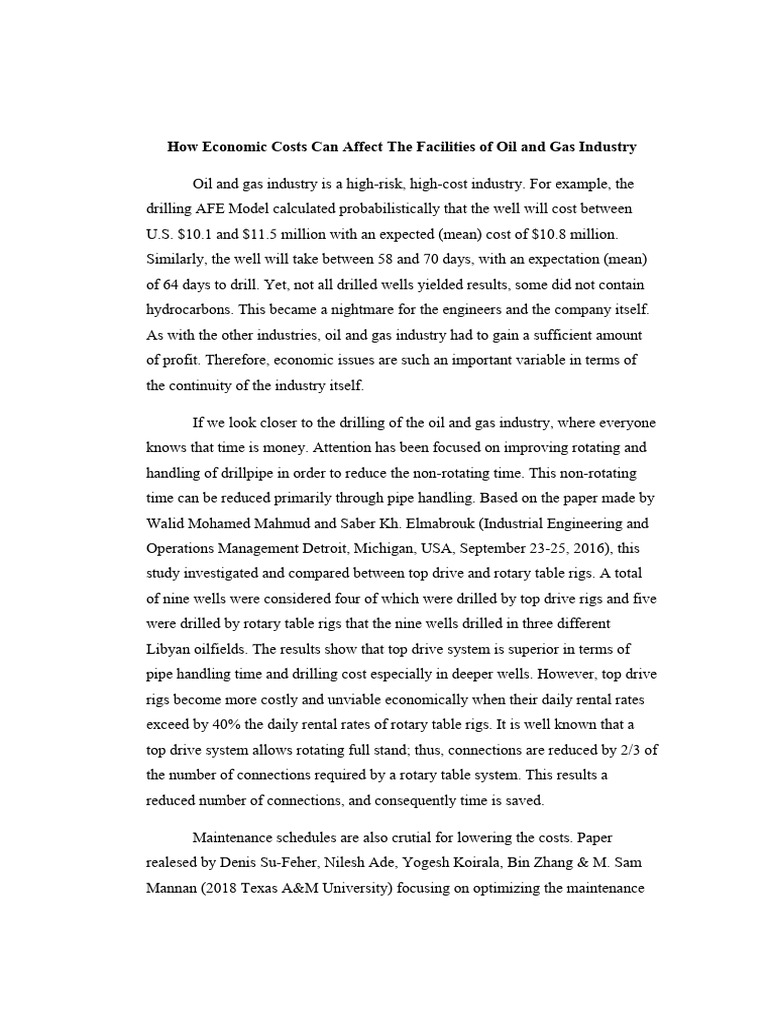 How Costs Can Affect The Facilities of Oil and Gas Industry | PDF ...