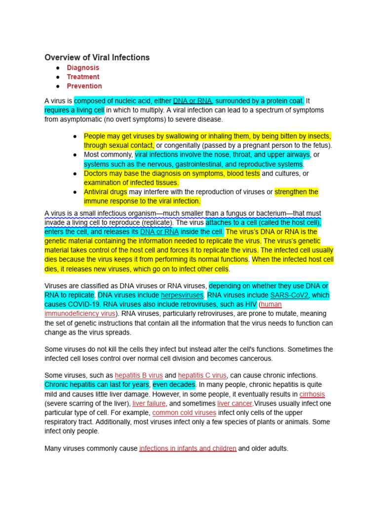 Treatment, Diagnosis and Prevention of Viral Infection | PDF | Virus ...