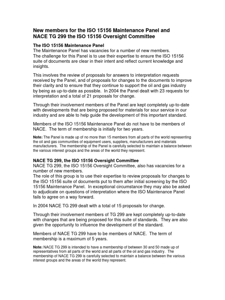 ISO 15156 Panel Membership Call | PDF | International Organization For ...