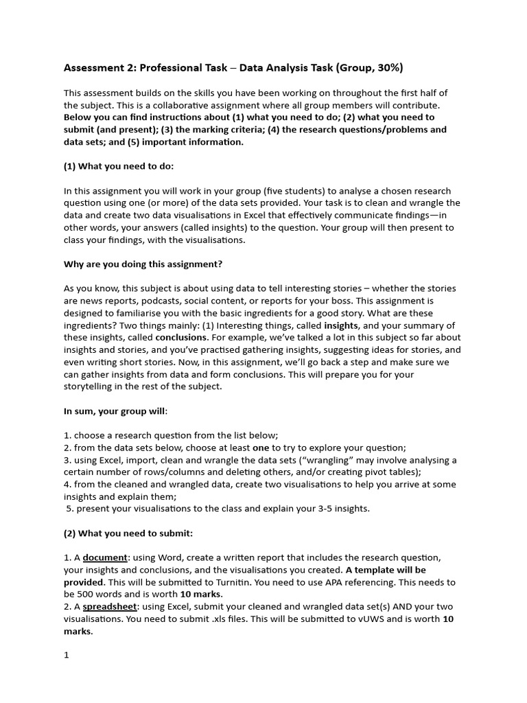 Data Analysis Task Guidelines | PDF | Microsoft Excel | Data
