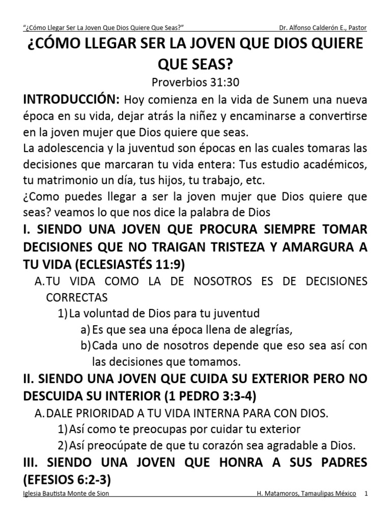 Cómo Llegar Ser La Joven Que Dios Quiere Que Seas | PDF