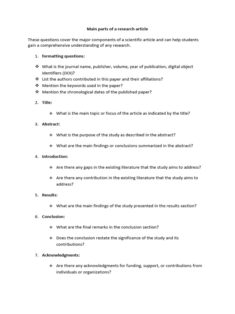 Research Article Analysis Guide | PDF | Career & Growth | Science ...