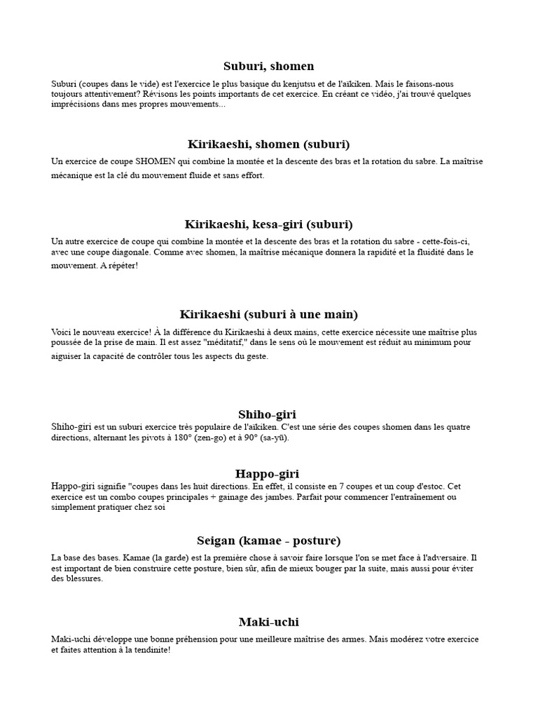 Techniques de Suburi en Kenjutsu et Aïkiken | PDF | Kata