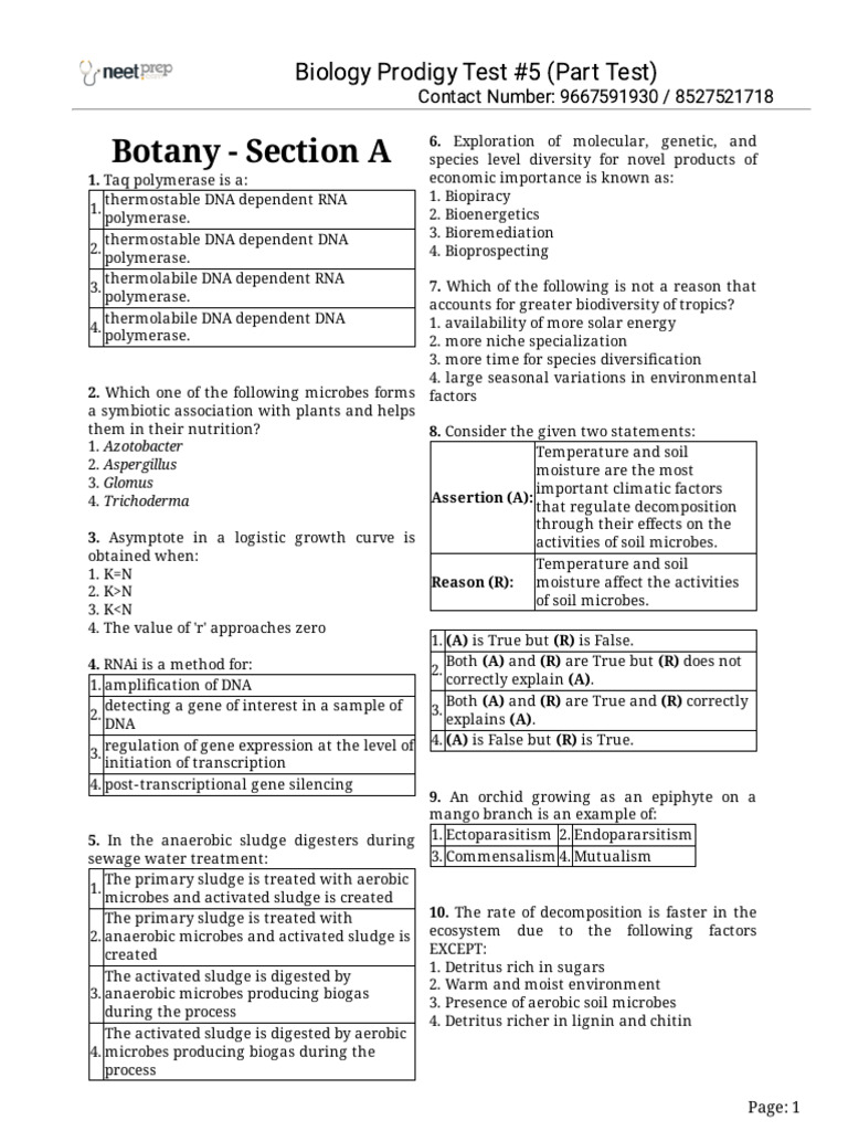 Biology Prodigy Test #5 (Part Test) | PDF | Biodiversity | Soil