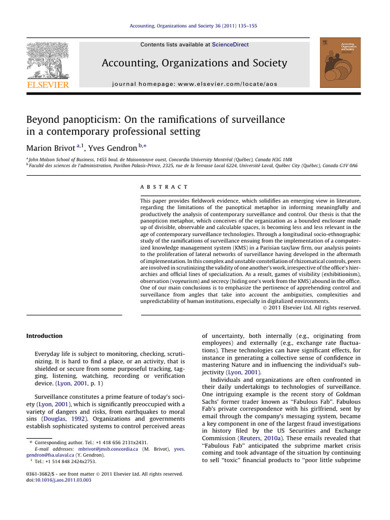 Accounting, Organizations and Society Marion Brivot, Yves Gendron PDF