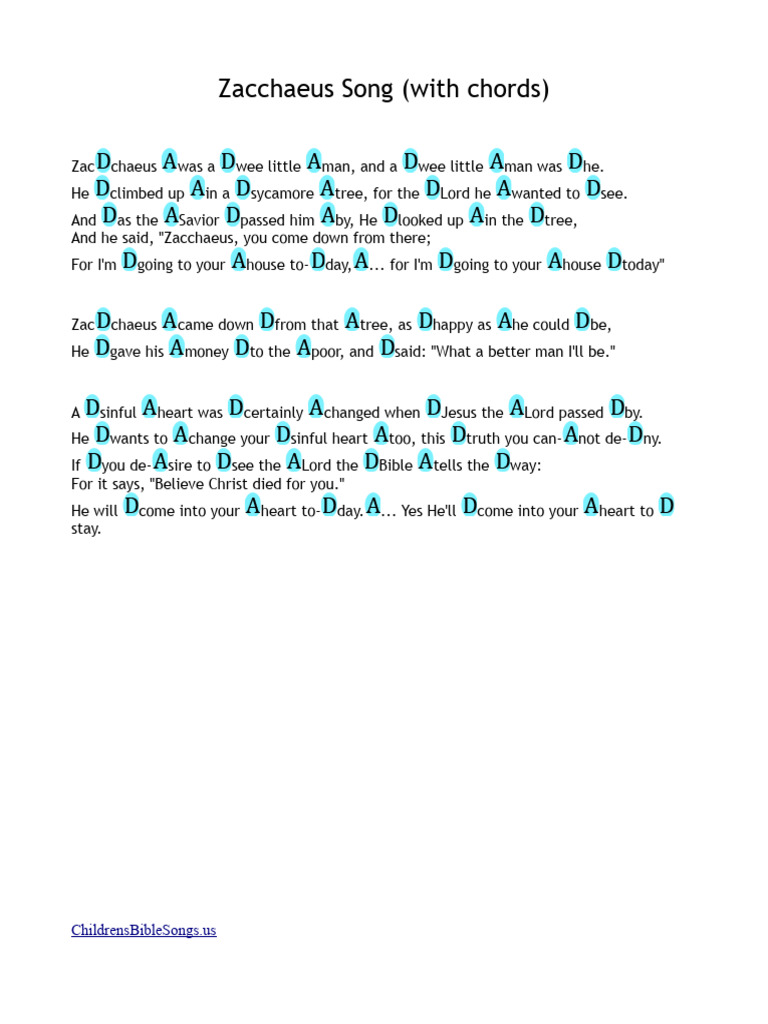 Zacchaeus Song with Chords and Lyrics | PDF