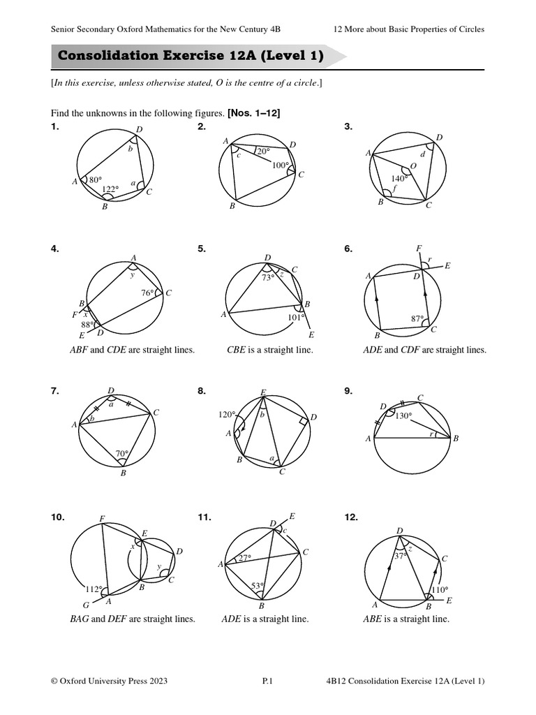 Circle Properties Exercises 4B12 | PDF | Euclidean Geometry ...