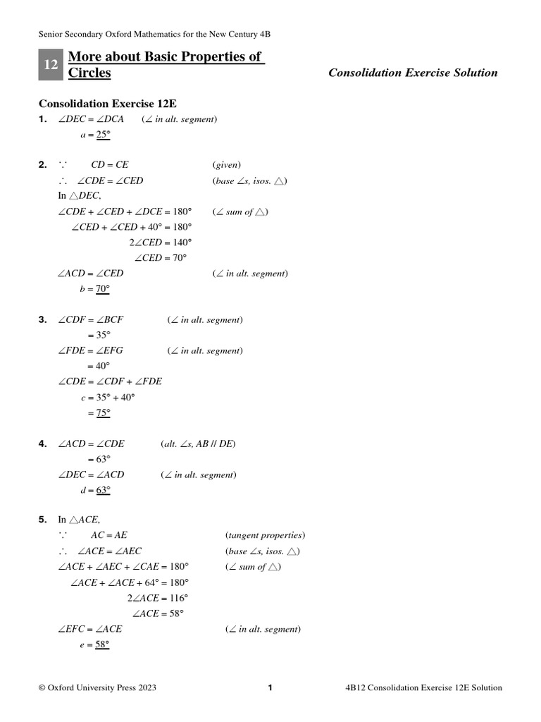Circle Properties Solutions 4B | PDF | Euclid | Classical Geometry