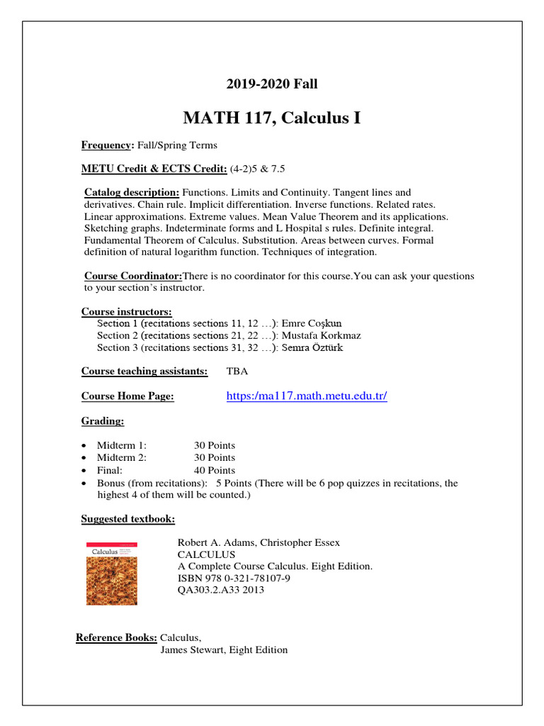 MTH117 Mathematics I Syllabus 2080 | PDF | Derivative | Integral